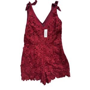 New Kendall And Kylie Red V-Neck Lace Romper Outfit L Whimsy Fairycore
